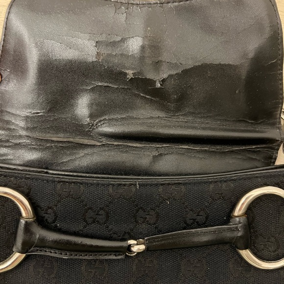 Gucci Black horsebit Leather Shoulder Bag with Silver Chain - Picture 7 of 12